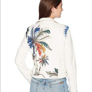 Blank Nyc Vegan White Leather Jacket With Palm Tree Embroidery In Palm Breeze
